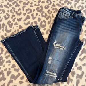 KanCan Dark Blue Distressed Flare Jeans